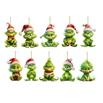 12pcs Whimsical Green Christmas Tree Ornaments - Acrylic Wooden Hanging Decorations For Holiday & Thanksgiving Home Decor