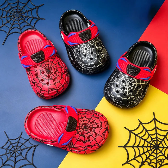 Cartoon Spider Web Kids Clogs, Boys Comfort Quick Dry Water Garden Shoes, Lightweight Cushioned Non-Slip Slip-On Summer Slippers