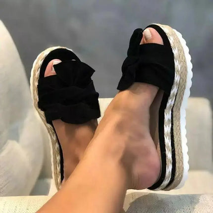 Women Bowknot Weave Sandals Wedge bottom Casual Daily Comfy no Slip vacation beach Slippers Elegant Summer Breathbale shoes