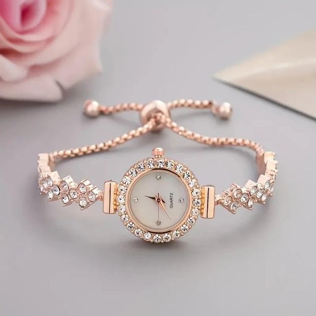 1 piece of elegant women's quartz watch, paired with luxurious rhinestone embellishment - gold simulated bracelet