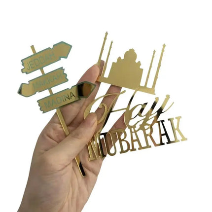 Mubarak Hajj Mubarak Letter Cake Topper Gold Color Acrylic Cake Decoration Birthday Cake Charms Personalized Umrah
