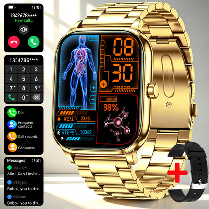Golden Men woman Smart Watch 1.83" HD Screen Health Monitor wireless Call Sports Fitness tracking SmartWatches IP68 Waterproof