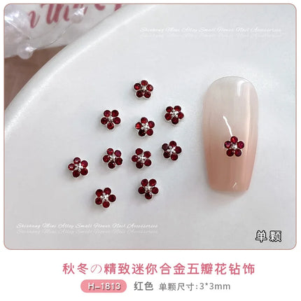 10PCS 3mm 4mm Mini 3D Nail Art Rhinestone Pearls Five-petaled Flowers Accessories For Manicure Decor Nails Decoration Supplies