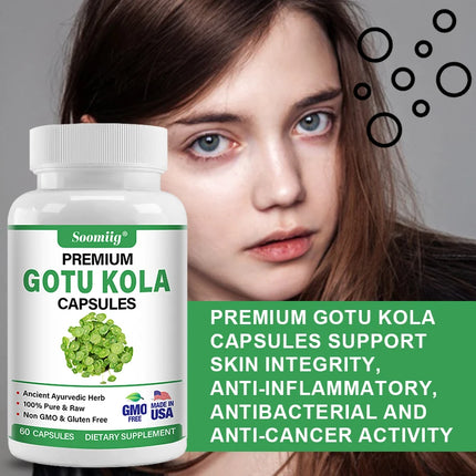 Gotu Kola Capsules 1300mg - Ginkgo Biloba, Brain Health, Memory & Focus, Calm Nerves, Skin & Circulation Support, Non-GMO