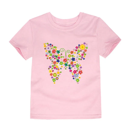 100% Cotton Toddler Girl T Shirt 2 to 3 4 5 6 7 8 9 10 11 12 13 14 Years Pink White Tshirt Flower Print Teenage Girls Tee Shirts