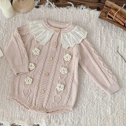 New Infant Baby Girls Knitted Jumpsuit Autumn Winter Children Knitted Clothes Long Sleeve Sweet Flower Rompers