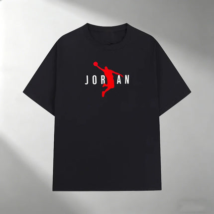 Men Pure Cotton T Shirt JORDAN Red Basketball Silhouette Print Short Sleeve Tops Casual Streetwear Sporty Summer Fashion T-shirt