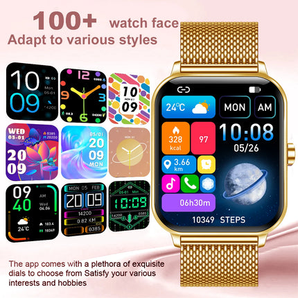 Golden Men woman Smart Watch 1.83" HD Screen Health Monitor wireless Call Sports Fitness tracking SmartWatches IP68 Waterproof
