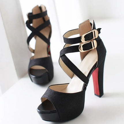Women's Sandals Summer New Style Fashion Fish Mouth Open Toe Buckle Thick Heel High Heel Women's Shoes Plus Size 33-43 High 11cm