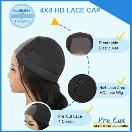 4X4 Lace Straight Human Hair Bob Wig Front Human Hair Swiss Skinlike Lace Wear and Go Wigs 100% Human Hair 2-5 Days Dalivery