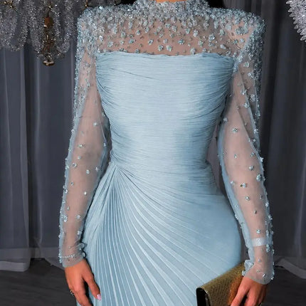 SESSRYMNIR Women'S Formal Evening Gowns Customize Scoop Neck Beading Luxury Evening Dresses Long Sleeves Straight Floor-Length