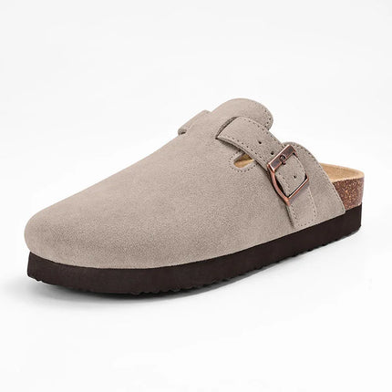 Litfun Suede Cork Clogs For Women Men Genuine Summer Clogs with Arch Support Cork Leather House Mules Shoes Thick Beach Sandals