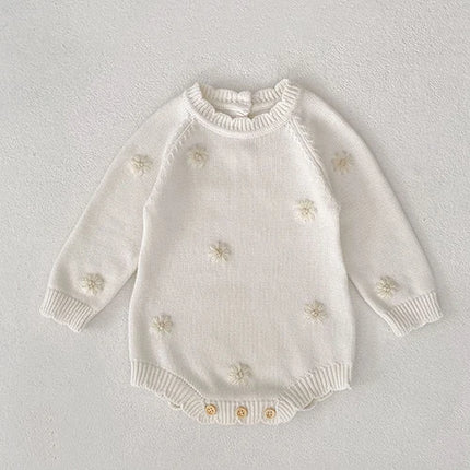2025 New Autumn 0-24M Children Clothes Newborn Baby Girls Knitted Bodysuits Long Sleeves Lace Splice Korean Style Climbing Suit