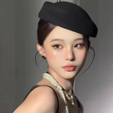 New British Retro Top Hats Formal Concave Top Felt Beret Solid Flight Attendant Hat Women Headwear