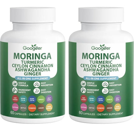 Googeer Moringa Turmeric Capsules All-in-one for Joint Health Support with Ashwagandha Ginger and Ceylon Cinnamon 60 Capsules