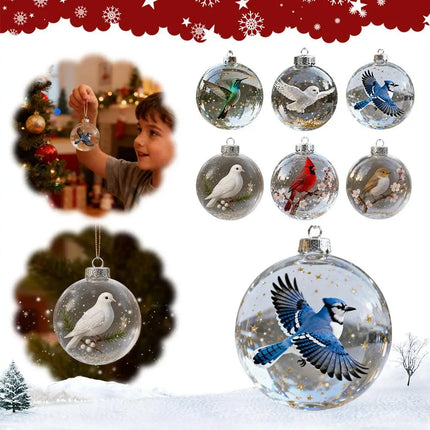 Christmas Clear Ball Ornaments Natures Birds Crystals Glass Set Hanging For Decor Set Xmas Tree Holiday Party Home Decoration