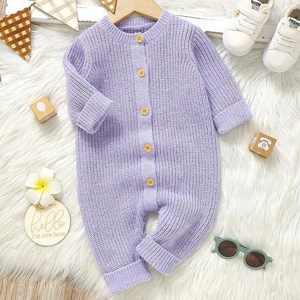 0-24M Newborn Baby Boys Girls Solid Knitted Jumpsuit Spring Autumn Toddler Long Sleeved Knitting Romper Kids Clothes For Infant