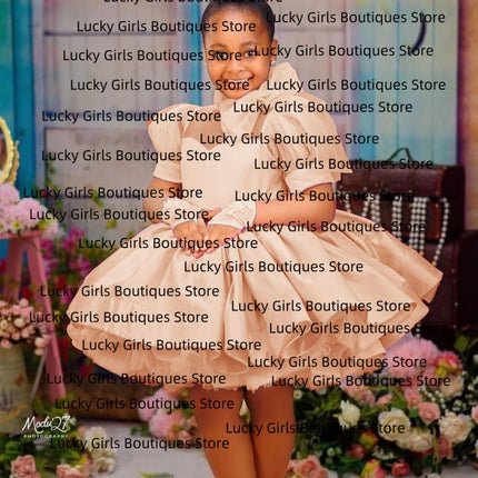 Pink Ball Gown Flower Girl Dresses Customized Tulle Tiered Ruffles Children Birthday Party Gowns High Neck Kids Wedding Dress