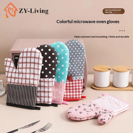 1Pcs Thickened Plaid Microwave Oven Gloves Heat Resistant Anti-scald Insulation Gloves Kitchen Baking Tools