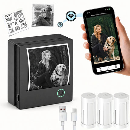 PM290CB Portable Thermal Printer, 2 Inch Portable Printer with 3 Rolls Paper- Instant Print, Compatible With Ios/Android Devices For Photos, Labels, Notes & More - Ideal For Thanksgiving, Christmas, Halloween Gifts & Study