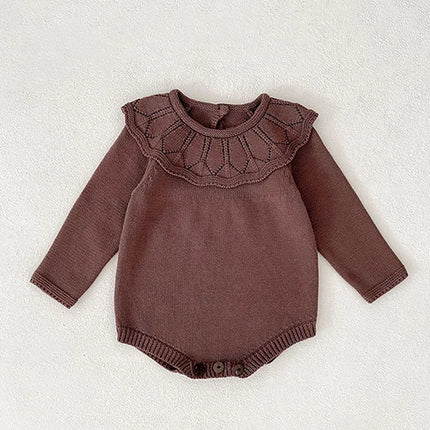 2025 New Autumn 0-24M Children Clothes Newborn Baby Girls Knitted Bodysuits Long Sleeves Lace Splice Korean Style Climbing Suit