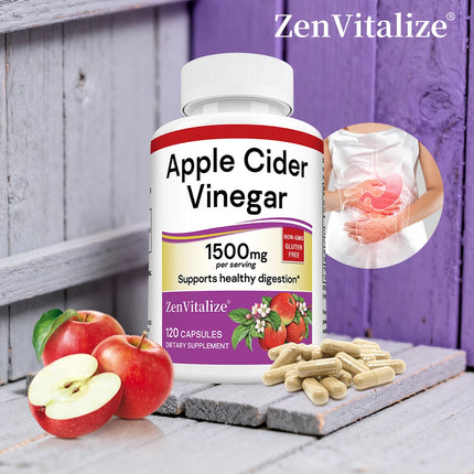 Apple Cider Vinegar Capsules, 1500mg, 120 Capsules, Non-GMO, Gluten Free Supplement, Support Digestive Health