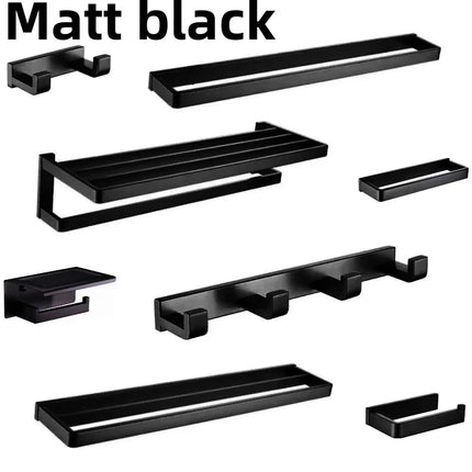 Matt Black 304Stainless Steel 2/4/6 Hook Toilet Brush Holder Toilet Paper Holder Towel Bar Rail Rack Hanger Hook Hardware Set