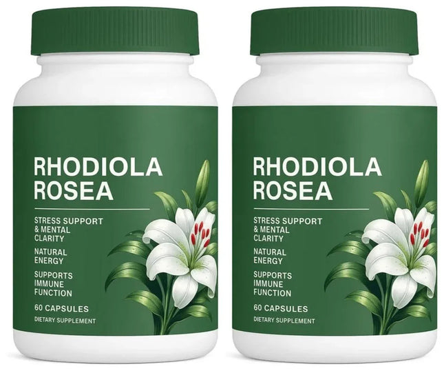 500mg Rhodiola Rosea Capsules Natural Adaptogen Organic Non-GMO Vegan for Stress Support Energy Balance Immune Function 60 Count