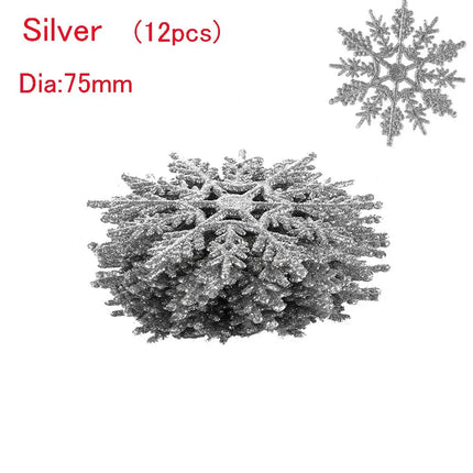 12Pcs 7.5cm Gold Powder Snowflake for Xmas Charming White Christmas Tree Decor Xmas Party Holiday Christmas Ornaments Home Decor