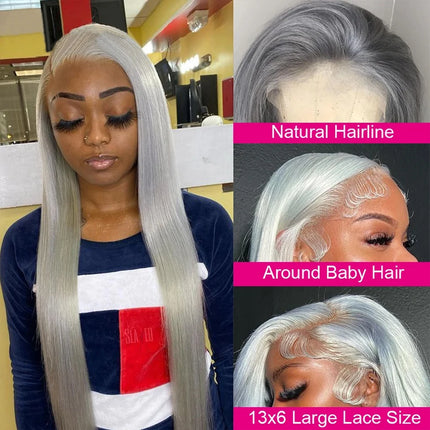 Silver Grey 13x4 Hd Lace Frontal Wig Remy Human Hair Grey Colored Straight Lace Front Wigs For Women Brazilian Glueless Wig Sale