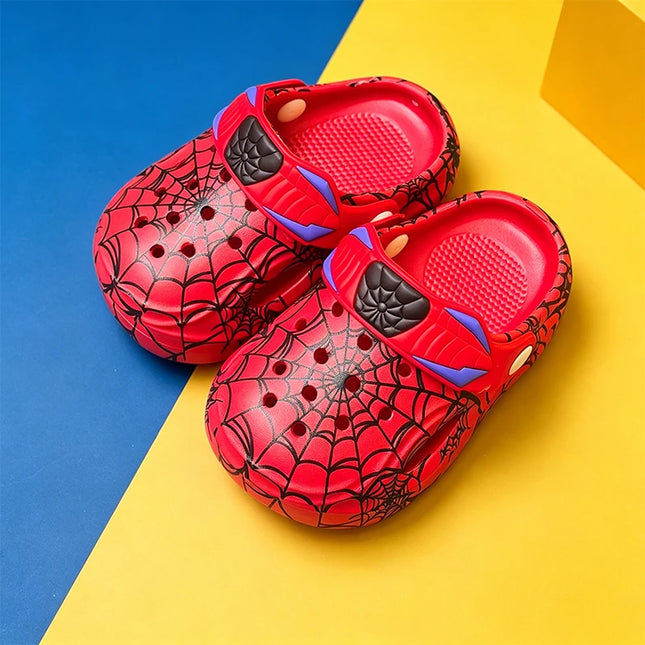 Cartoon Spider Web Kids Clogs, Boys Comfort Quick Dry Water Garden Shoes, Lightweight Cushioned Non-Slip Slip-On Summer Slippers