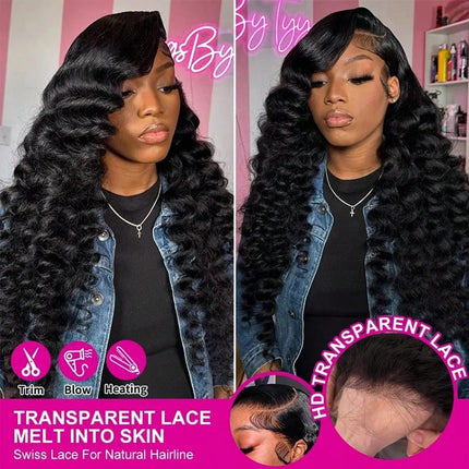 30 Inch 250% Density Water Wave Lace Front Wigs Human Hair 13x6 HD Gluelees Wig Human Hair Brazilian Virgin Human Hair Deep Curly Lace Front Wigs Transparent HD Lace Frontal Wigs Deep Wave Real Human Hair Wigs Pre Plucked Wit