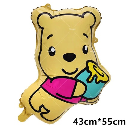 Winnie The Pooh Balloons Happy Birthday Banner Decoration Yellow Bear Party Supplies Backdrop Cake Topper Disposable Tableware