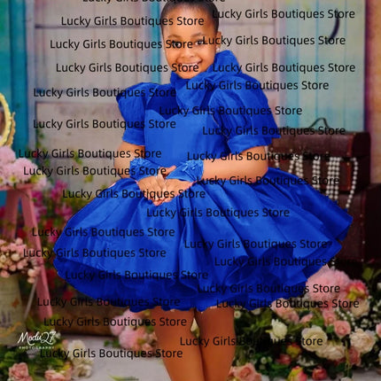 Pink Ball Gown Flower Girl Dresses Customized Tulle Tiered Ruffles Children Birthday Party Gowns High Neck Kids Wedding Dress