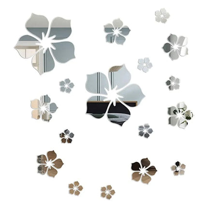 18Pcs 3D Flower Mirror Wall Stickers Acrylic TV Background Art Mural Bedroom Decor Self-adhesive Decorative Mirrors Home Decor