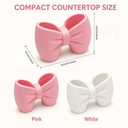 Bow Toothbrush Holder Cute Bathroom Organizer Plastic Desktop Storage Cup For Toothpaste Makeup Brushes Pens