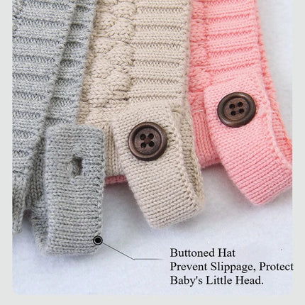 Unisex Baby Cotton Knit Romper with Hat for Fall & Winter Boys & Girls Solid Bodysuit Halloween Outward Long Sleeve Jumpsuit