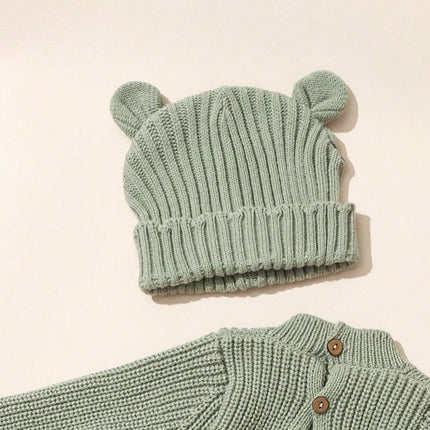 Ylsteed "Hello" Embroidery Knitting Newborn Birth Announcement Outfits Baby Bear Ears Photography Jumpsuit Infant Photo Props