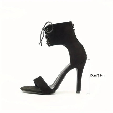 Black Plus Size Simple Straight High-heeled Sandals for Women, 2026 Summer New Sexy Back Zipper Women's Shoes Fashion Sandals