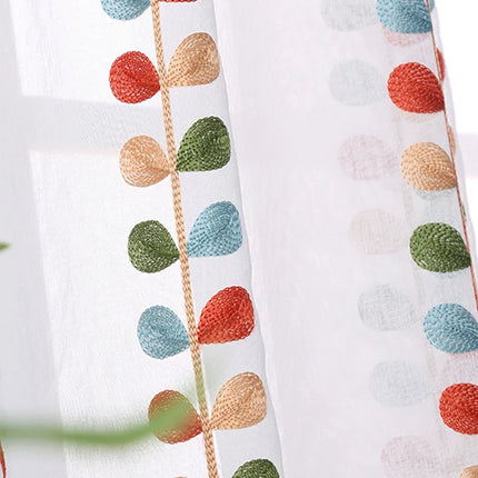 Embroidery four-color leaf curtains, living room balcony decoration curtains