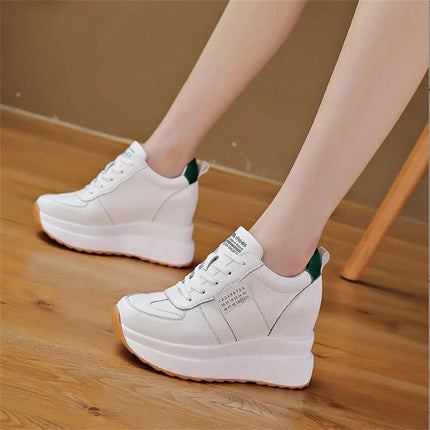 Spring Autumn 9cm Platform Wedge Sneakers New Women Sports Shoes Genuine Leather Footwear Black Fashion Sneakers Summer Shoes