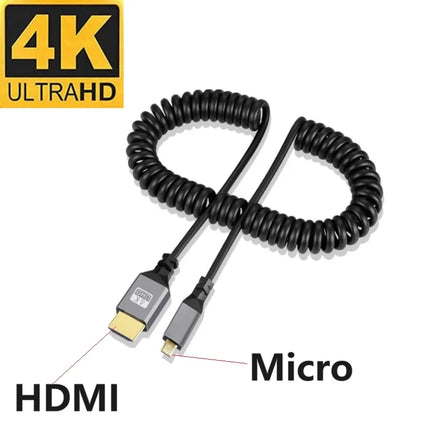 0.5-2.4M 4K60HZ HDMI Flexible Spiral Cable Mini Micro HDMI-Compatible TO HDMI Minihdmi Microhdmi Coiled Extension Cable
