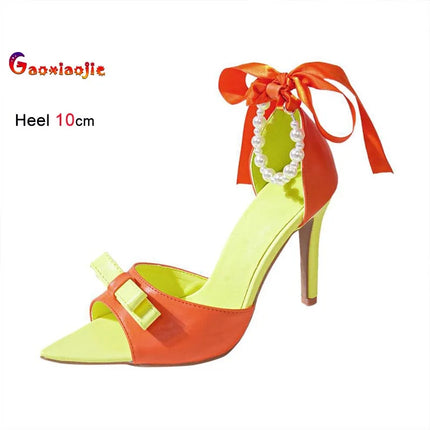 2026 Fashion Super High Heels Women's Sandals Sexy Stiletto Casual Versatile Lady Sandals Summer Color Blocked Bow Ladies Shoes