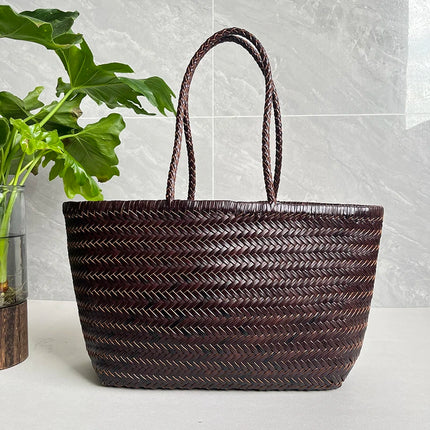 Handbags Women's Genuine Leather Shoulder Bag Weaving Casual Shopping Bag Vintage Big Tote Purse Cowhide Cross Hand Bags Lady