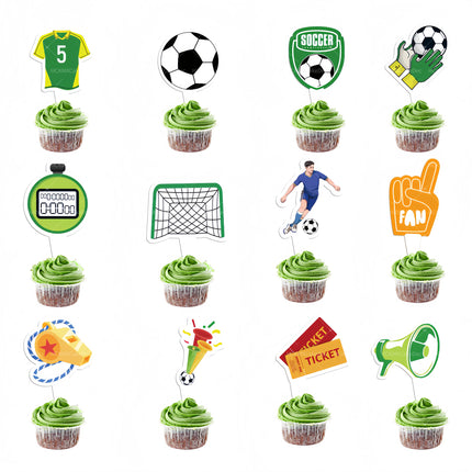 24Pcs Soccer Themed Happy Birthday Cupcake Toppers - Football Trophy Design Cake Decorations for Sports Birthday Party Supplies