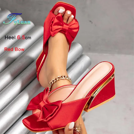 Fashion Black Wedge Heel Women's Slippers Summer New Bowknot High Heel Casual Sandals Slippers Temperament Versatile Lady Shoes