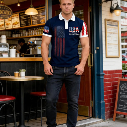 Trendy Patriotic USA 250th Anniversary Polo Shirt Men 3D Print Brush Stroke USA Flag Short Sleeve Casual Top For Independence