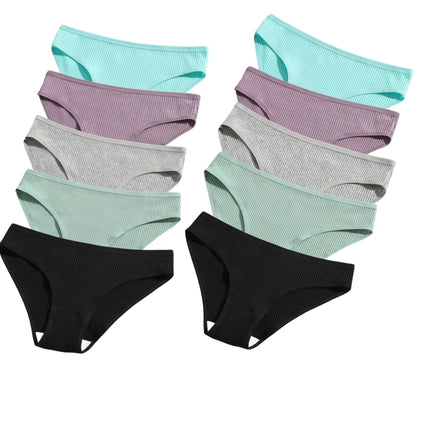 10Pcs/Set Women Cotton Briefs Breathable Panties Low Waist Briefs Sports Solid Soft Skin-Friendly Underwear Daily Wear S-XXL