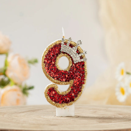 Crown Candles New Creative Number 0-9 Pink Blue Red Birthday Wedding Party Cake Decoration Handmade Crown Powder Sequin Cake Dec