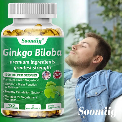 Ginkgo Biloba Capsules, Memory Support Supplement, Supports Brain Function and Mental Alertness, 120 Capsules
